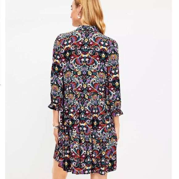 LOFT Floral Button Front Tiered Multicolor Floral Long Sleeve Dress Size XL - Picture 13 of 13